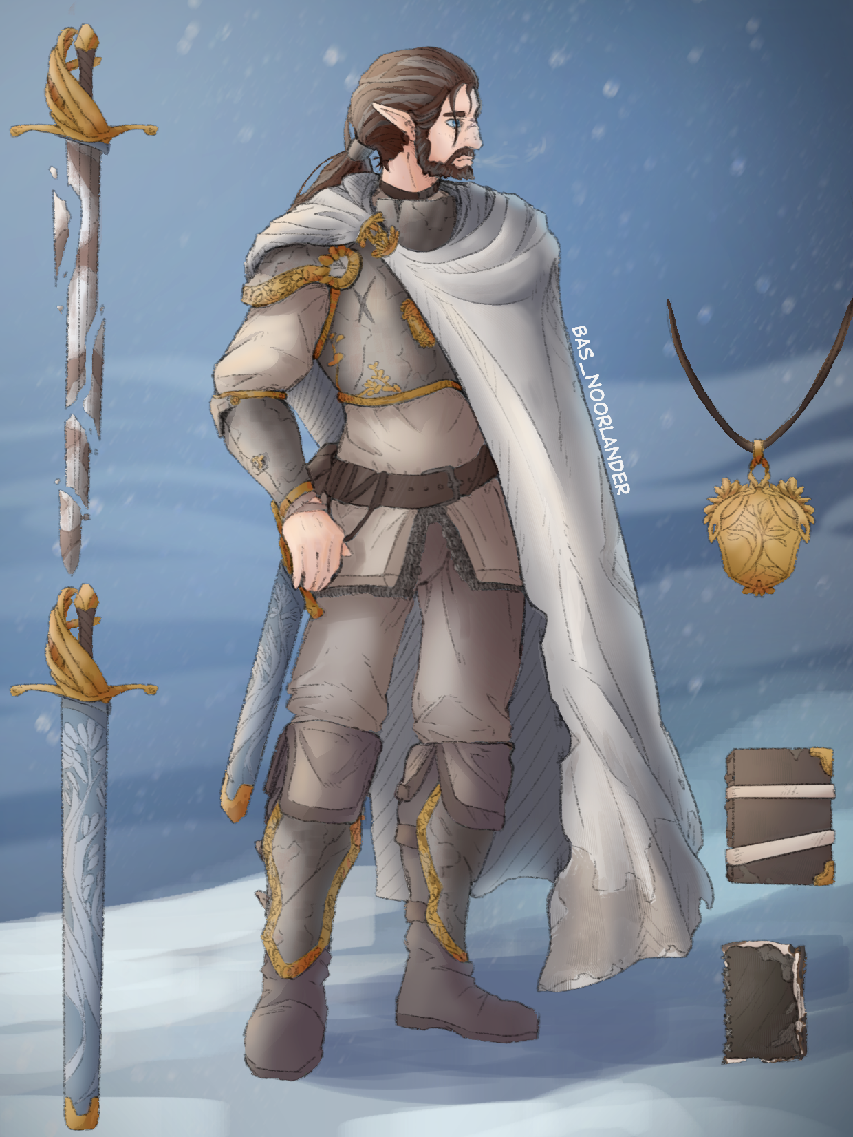 A personal character design, an elven former knight, a lone survivor.